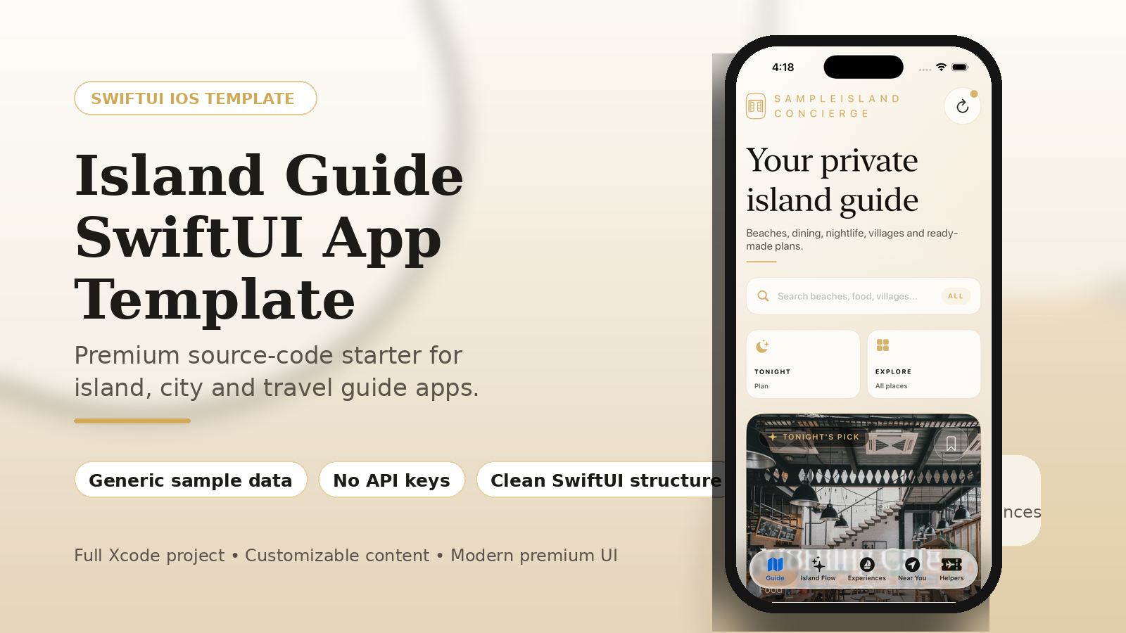 Premium Destination Guide SwiftUI App Template preview